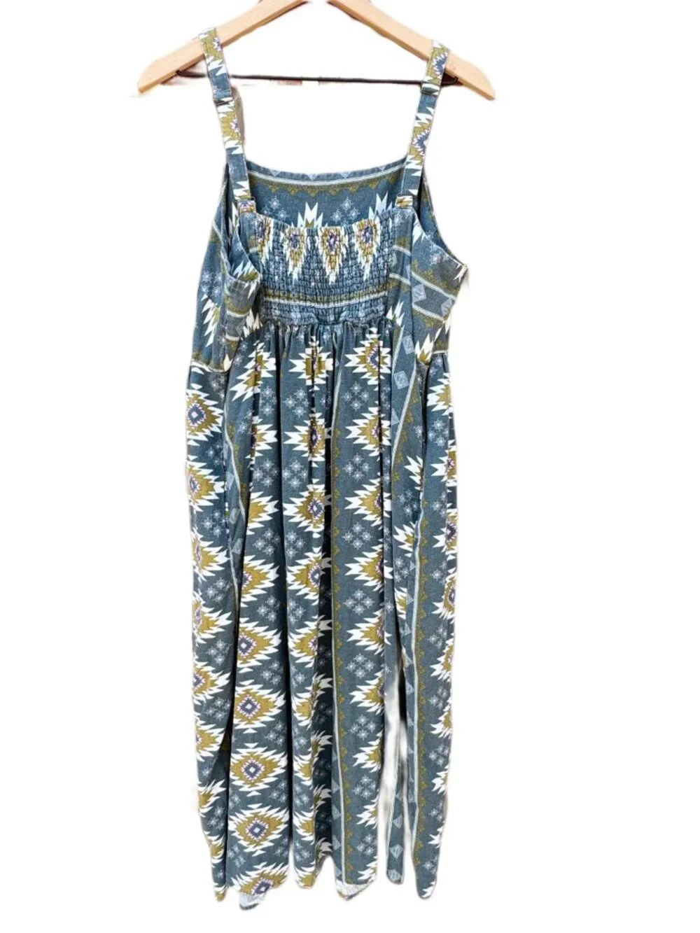 Sonoma Goods For Life Jumper Dress Womens XL Gray Green Aztec Print Pockets Boho - Picture 3 of 14